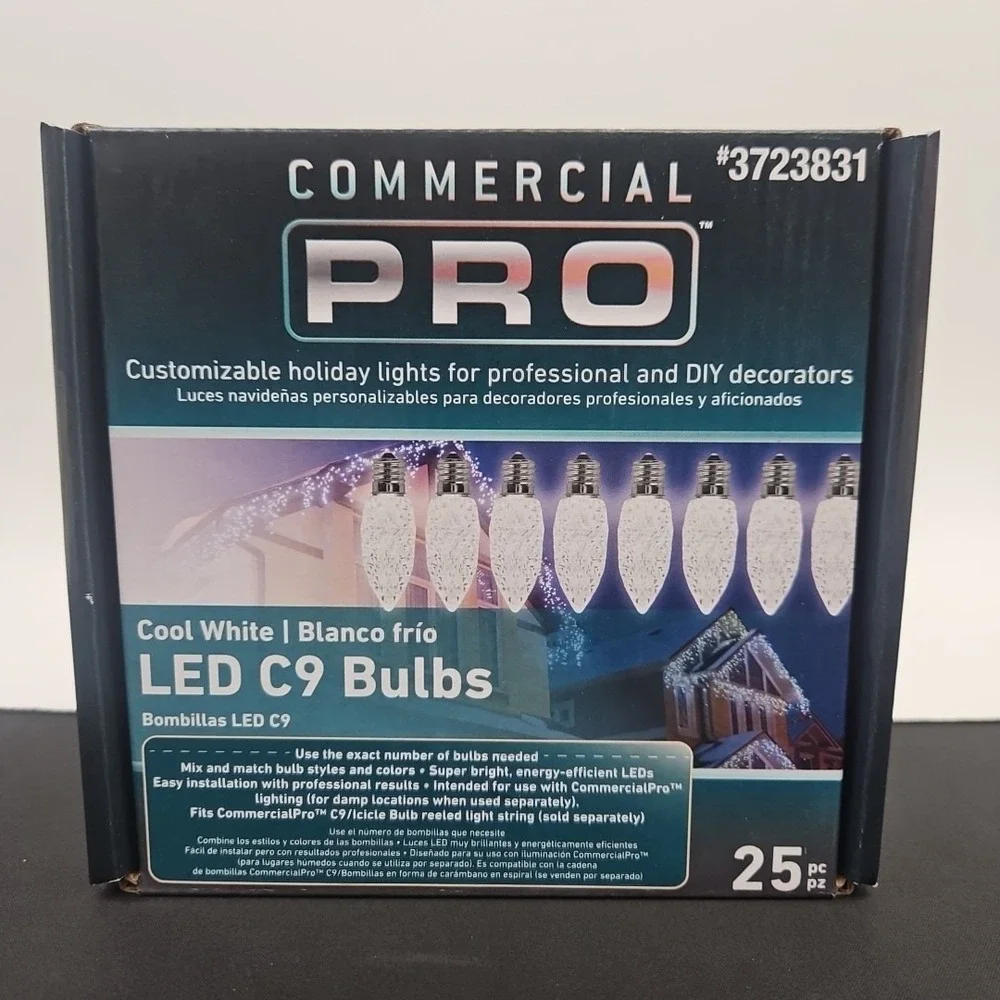 GEMMY Commercial Pro 25 Ct C9 Cool White LED Christmas String‎ Light Bulbs E17
